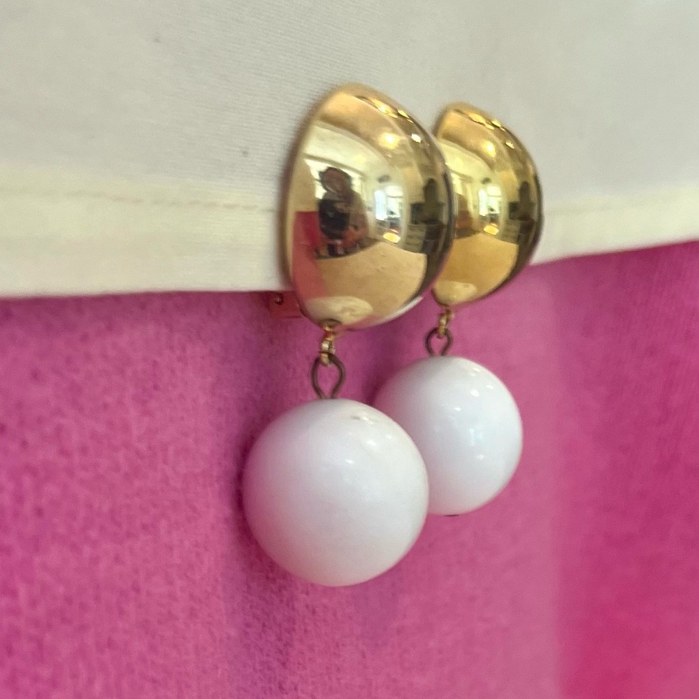 Vintage Gold and White Statement Earrings - Picture 12 of 16